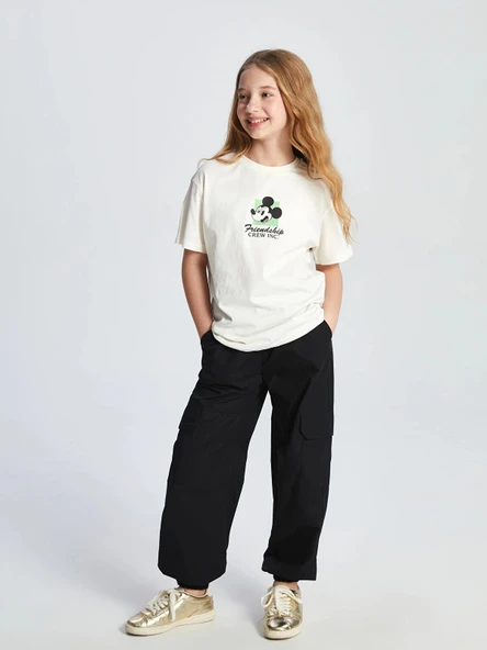 LCW Kids Siyah Beli Lastikli Kız Çocuk Kargo Jogger Pantolon ürün görseli 1