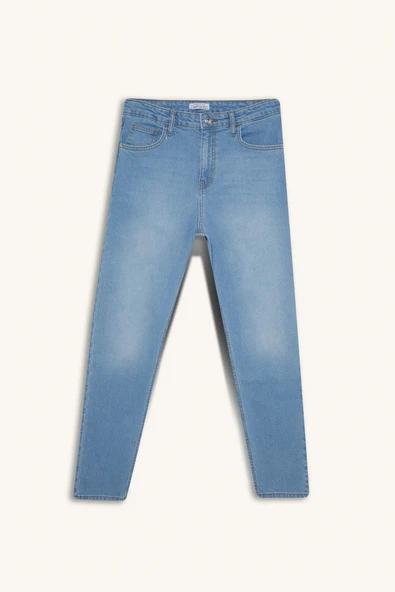 Defacto D7946 Mavi Lina Comfort Mom Normal Bel Düz Paça Jean Kar Yıkamalı Pantolon ürün görseli 1