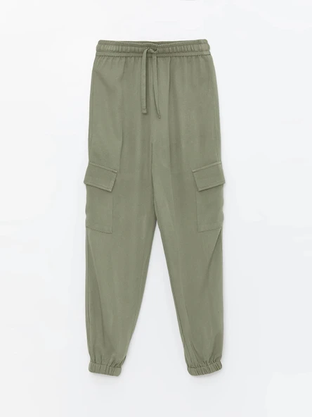 LCW Kids Haki Beli Lastikli Kız Çocuk Kargo Jogger Pantolon ürün görseli 1