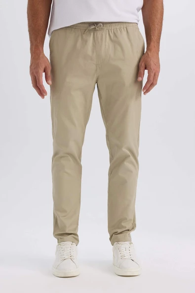 Defacto Z9933 Haki %100 Pamuk Yazlık Jogger Chino Pantolon Beli Bağcıklı Cepli Düz Paça ürün görseli 1