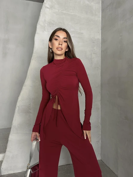 Büzgü Detay Modal Takım Bordo - Resim 4