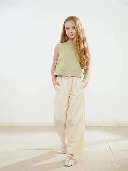 LCW Kids Bej Beli Lastikli Kız Çocuk Pantolon ürün görseli 1