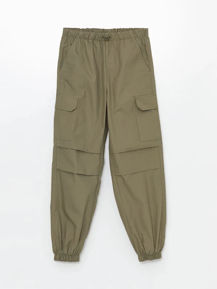 LCW Kids Haki Beli Lastikli Kız Çocuk Kargo Jogger Pantolon ürün görseli 1