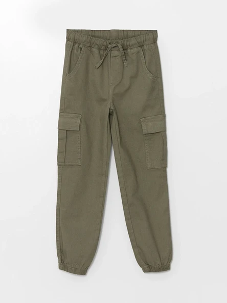 LCW Kids HAKİ Beli Lastikli Kız Çocuk Kargo Jogger Pantolon ürün görseli 1