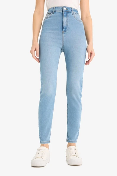 Defacto D8181 İndigo Anna Skinny Fit Yüksek Bel Düz Paça Uzun Jean Taş Yıkama Pantolon ürün görseli 1