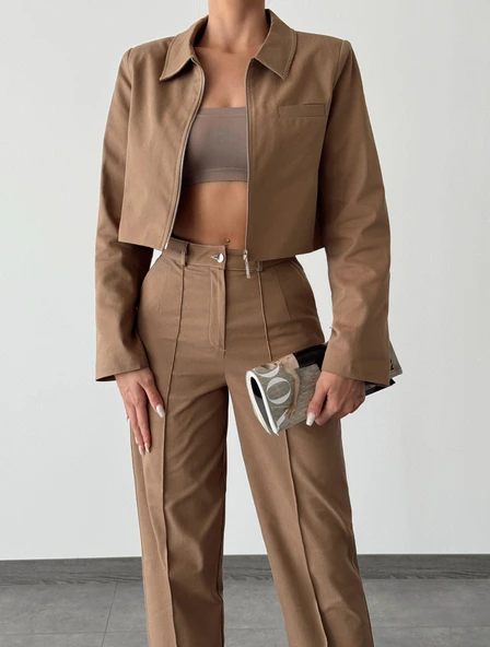 Denim Gabardin Takım Vizon ürün görseli 1