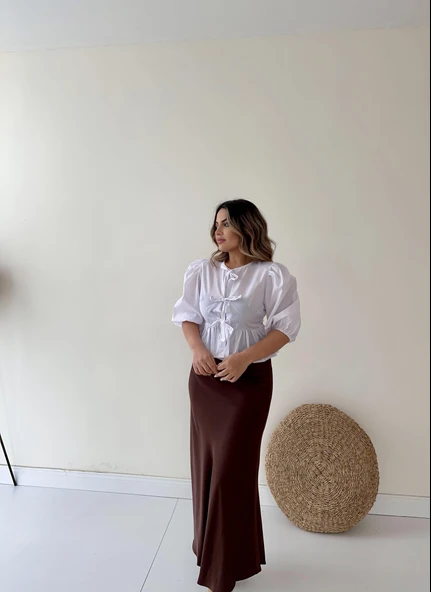 Bağlama Detaylı Poplin Gömlek Ekru - Resim 2