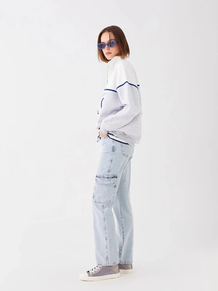 LCW Jeans Indigo Straight Fit Kadın Kargo Jean Pantolon ürün görseli 1