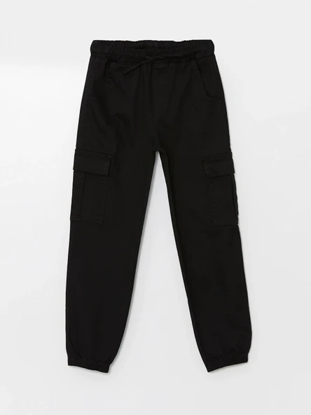 LCW Kids SİYAH Beli Lastikli Kız Çocuk Kargo Jogger Pantolon ürün görseli 1