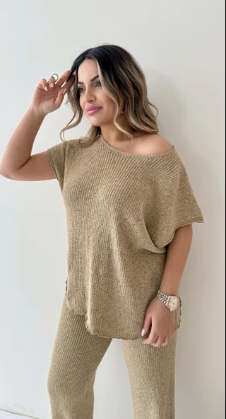 Salaş Kırçıllı Triko Takım Camel ürün görseli 1
