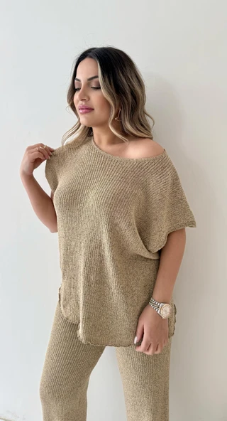 Salaş Kırçıllı Triko Takım Camel - Resim 4