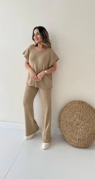 Salaş Kırçıllı Triko Takım Camel - Resim 2
