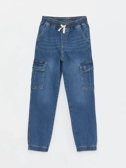 LCW Kids Indigo Beli Lastikli Erkek Çocuk Kargo Jean Pantolon ürün görseli 1