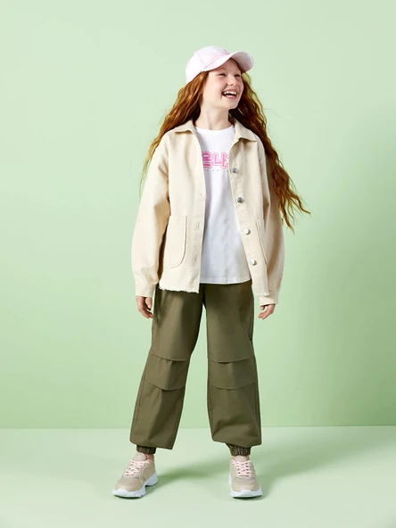 LCW Kids Haki Beli Lastikli Kız Çocuk Jogger Pantolon ürün görseli 1