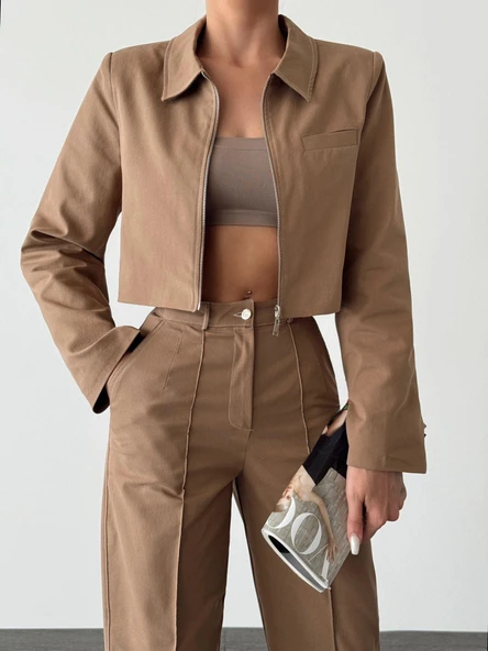 Denim Gabardin Takım Vizon - Resim 5