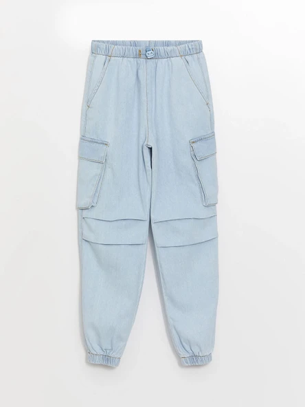 LCW Kids İNDİGO Beli Lastikli Kız Çocuk Jean Jogger Pantolon ürün görseli 1