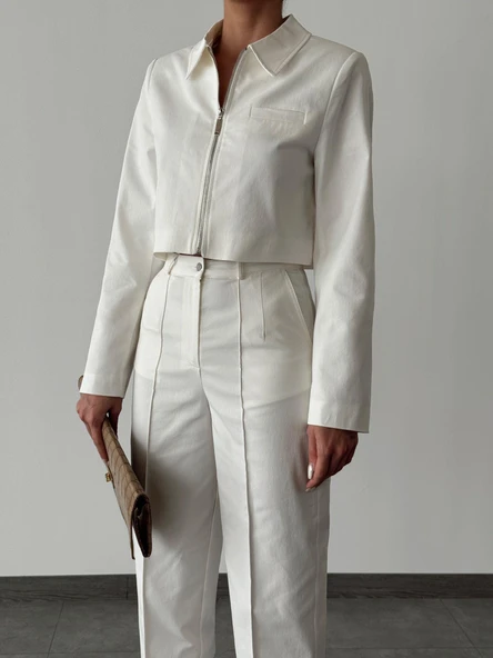 Denim Gabardin Takım Ekru - Resim 3
