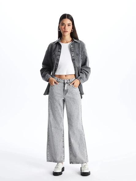 LCW Jeans Gri Wideleg Kadın Jean Pantolon ürün görseli 1