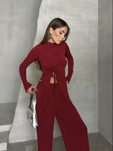 Büzgü Detay Modal Takım Bordo - Resim 2