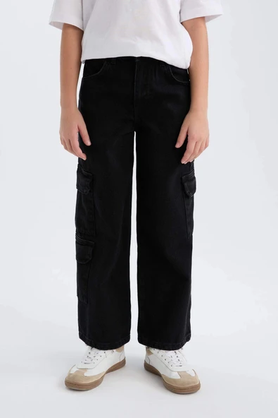 Defacto D7373 DENIM Kız Çocuk Wide Leg Kargo Geniş Paça Jean Pantolon ürün görseli 1