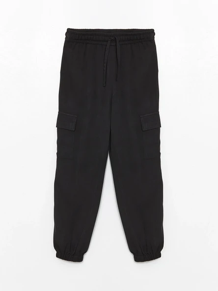 LCW Kids Siyah Beli Lastikli Kız Çocuk Kargo Jogger Pantolon ürün görseli 1