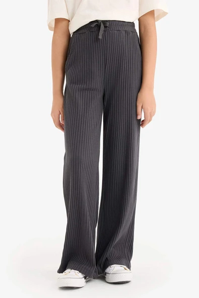 Defacto E1836 Antrasit Kız Çocuk Esnek Belli Fitilli Wide LegGeniş Paça Pantolon ürün görseli 1