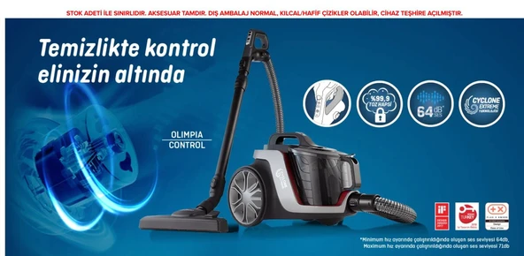 Arzum AR4094 Olimpia Control Cyclone Filtreli Elektrikli Süpürge Gri (Teşhir Ürünü) ürün görseli 1