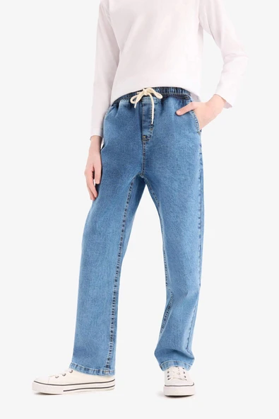 Defacto E1051 Mavi Erkek Çocuk Straight Fit Esnek Bantlı Paça Jean Pantolon ürün görseli 1
