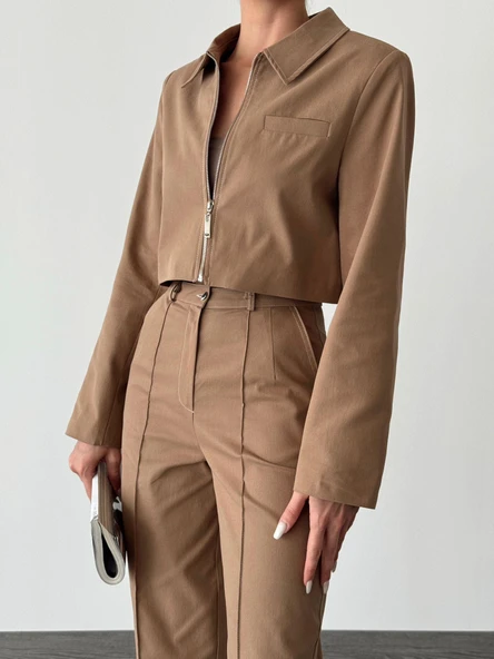 Denim Gabardin Takım Vizon - Resim 4