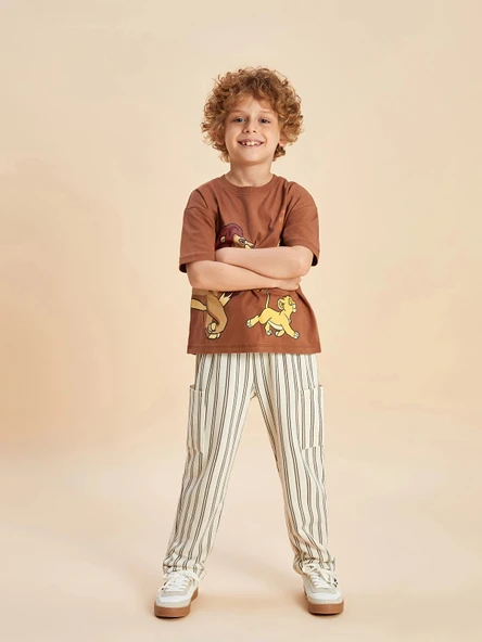 LCW Kids Bej Beli Lastikli Çizgili Erkek Çocuk Pantolon ürün görseli 1