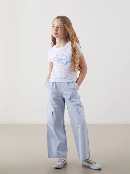 LCW Kids Mavi Beli Lastikli Kız Çocuk Kargo Pantolon ürün görseli 1