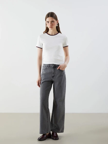 LCW Jeans Siyah Wideleg Kadın Jean Pantolon ürün görseli 1