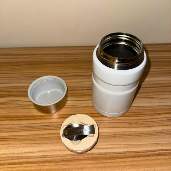 750 ml Paslanmaz Çelik Yemek Termosu-Çelik Kaşıklı,Beyaz - Resim 8