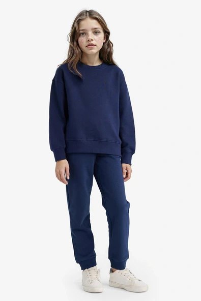 Defacto Y1226A6NV241 Lacivert Kız Çocuk Standart Fit Basic Düz Beli Lastikli Okul Jogger Eşofman Altı ürün görseli 1
