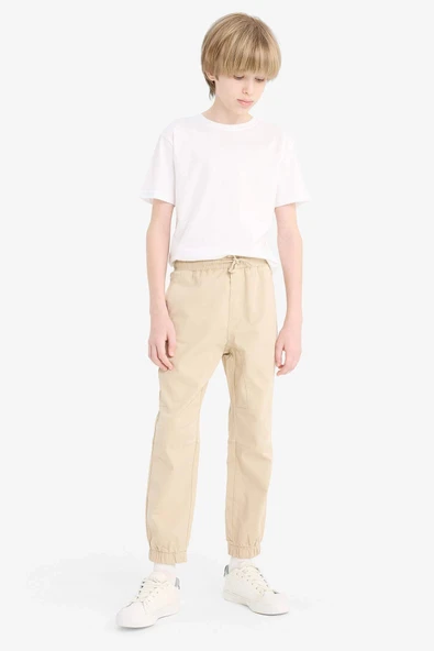 Defacto B6713 Bej Erkek Çocuk Lastikli Paça Basic Düz Gabardin Jogger Pantolon ürün görseli 1
