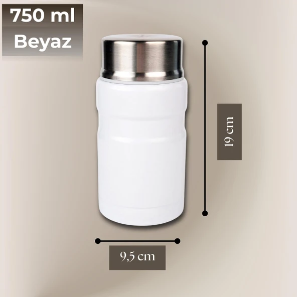 750 ml Paslanmaz Çelik Yemek Termosu-Çelik Kaşıklı,Beyaz - Resim 3
