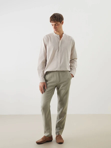 SOUTHBLUE Yeşil Slim Fit Keten Karışımlı Erkek Pantolon ürün görseli 1