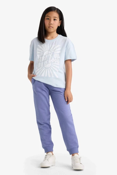 Defacto Y1226A6PR510 Mor Kız Çocuk Standart Fit Basic Düz Beli Lastikli Okul Jogger Eşofman Altı ürün görseli 1