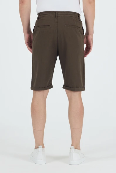 Erkek Slim Fit Keten Chino Şort - Resim 5