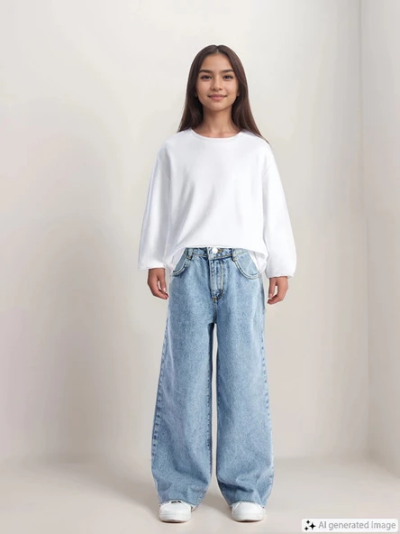 LCW Kids Mavi Wideleg Kız Çocuk Jean Pantolon ürün görseli 1