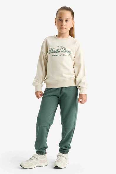 Defacto F0389A8GN470 Yeşil Kız Çocuk Beli Lastikli Jogger Eşofman Altı ürün görseli 1