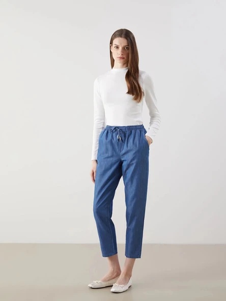 LCW Modest Indigo Beli Lastikli Carrot Fit Kadın Jean Pantolon ürün görseli 1