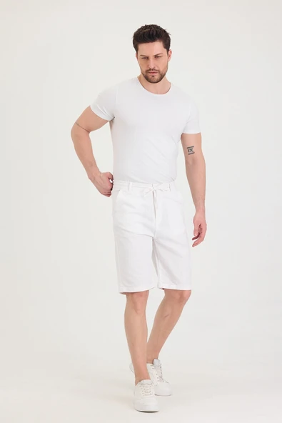 Erkek Slim Fit Keten Chino Şort - Resim 7