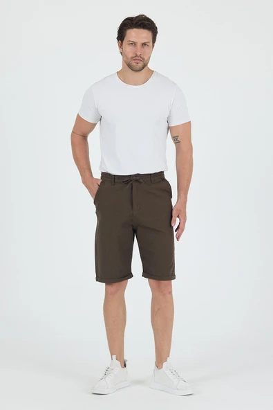 Erkek Slim Fit Keten Chino Şort - Resim 4