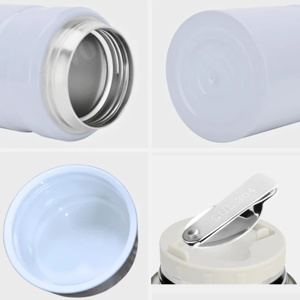 750 ml Paslanmaz Çelik Yemek Termosu-Çelik Kaşıklı,Beyaz - Resim 9