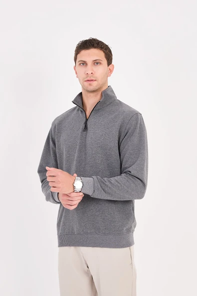 Erkek Yarım Fermuarlı Slim Fit Sweatshirt - V002 ürün görseli 1