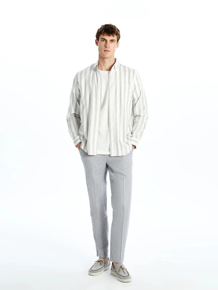 SOUTHBLUE Gri Slim Fit Keten Karışımlı Erkek Pantolon ürün görseli 1