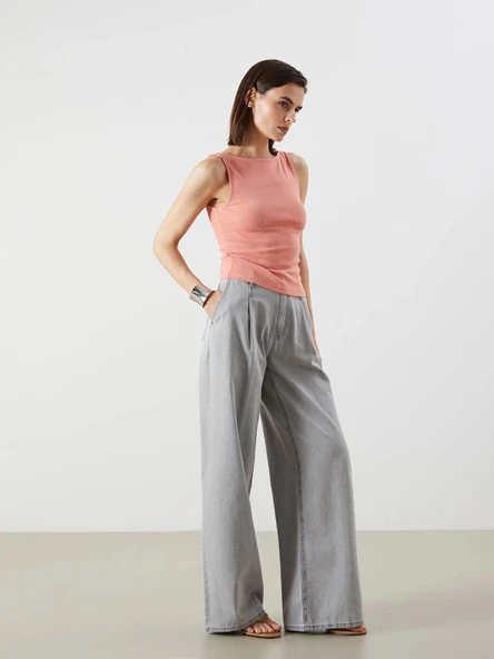 LCW Jeans Gri Wideleg Kadın Jean Pantolon ürün görseli 1