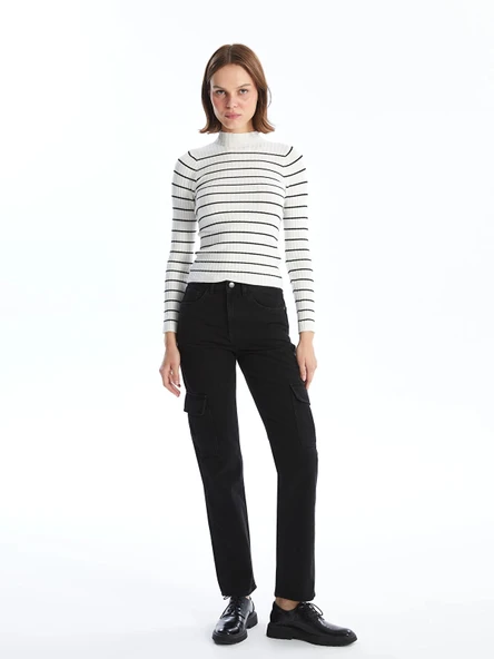 LCW Jeans Siyah Straight Fit Kadın Kargo Jean Pantolon ürün görseli 1