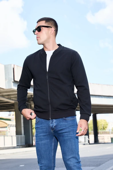 Erkek Tam Fermuarlı Slim Fit Sweatshirt - V001 ürün görseli 1
